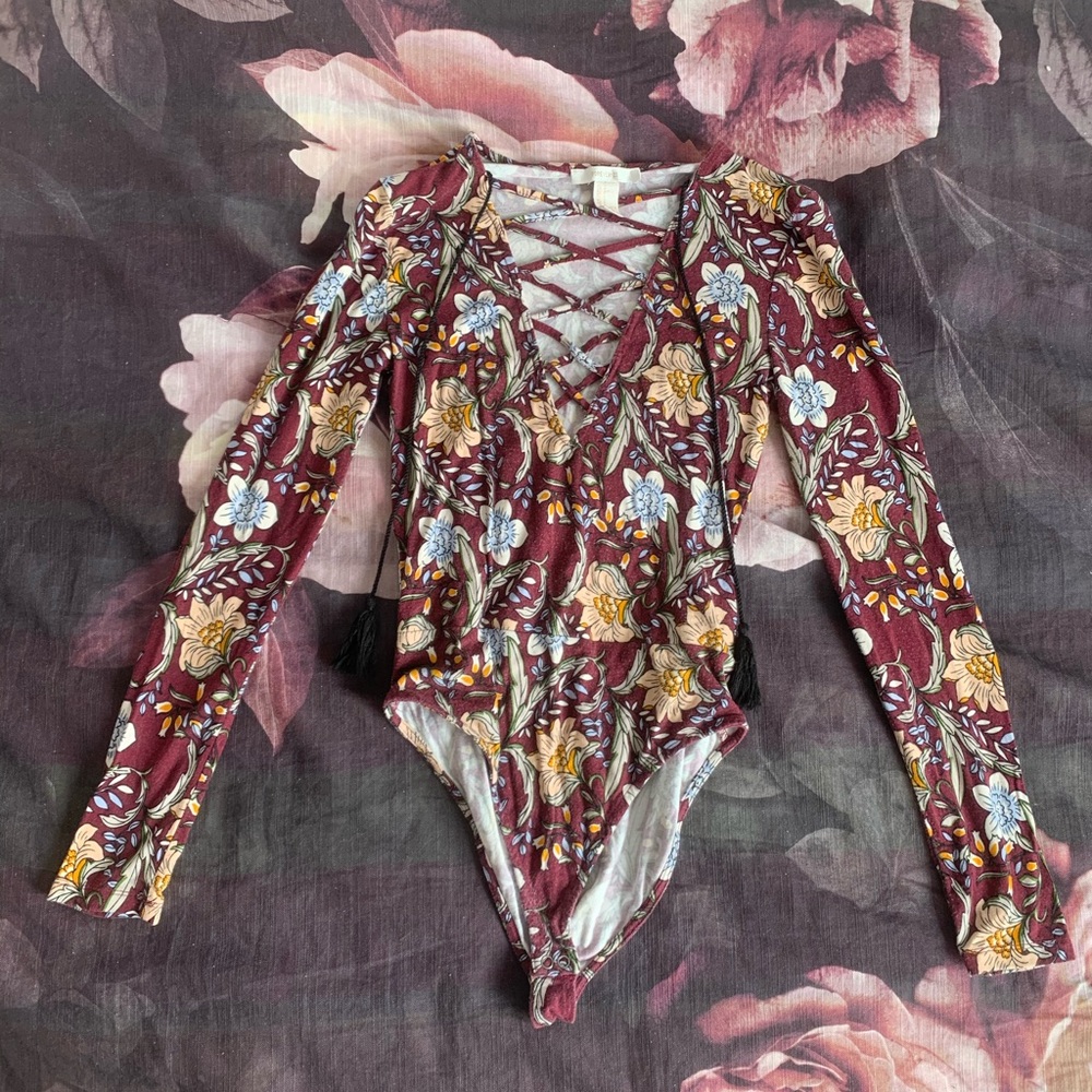 Burgundy floral bodysuit